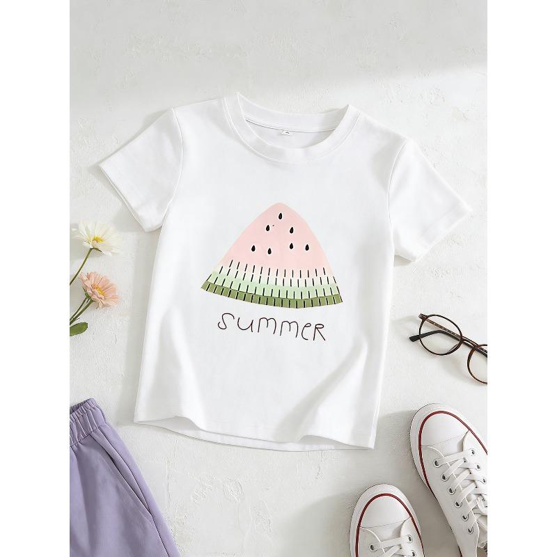 European sizes Girls' Short-Sleeve T-Shirt for Older Kids, Breathable And Skin-Friendly, Featuring a Round Neck.