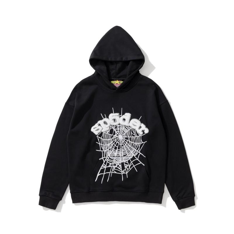 Sp5der 555555 Hoodie Sweatpants Set Rhinestone Spider Web Letter Print Casual Streetwear Youth