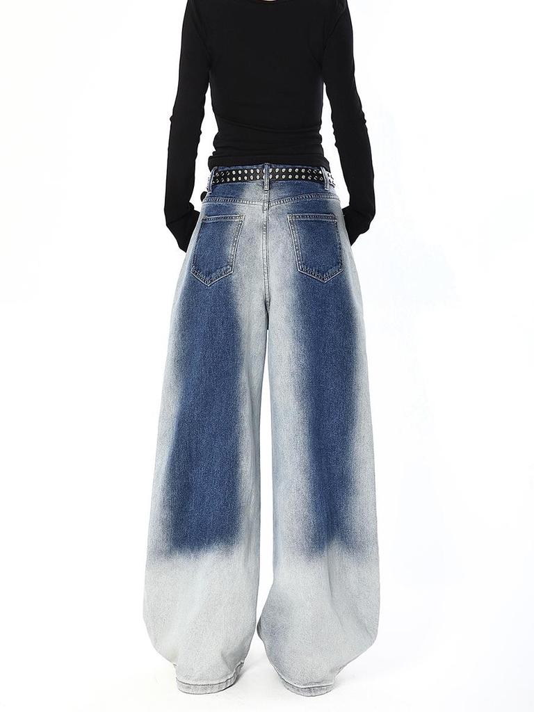 Women's Autumn Retro Gradient Wide-Leg Jeans