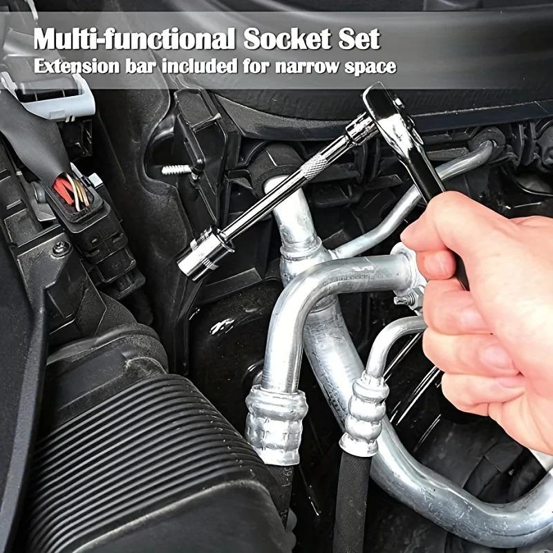 Car Repair Tool Set Box 1/4 Inch Socket Set 46 PCS Set Torque Wrench Set Ratchet Screwdriver Car Home Repair Mechanic Tool Set