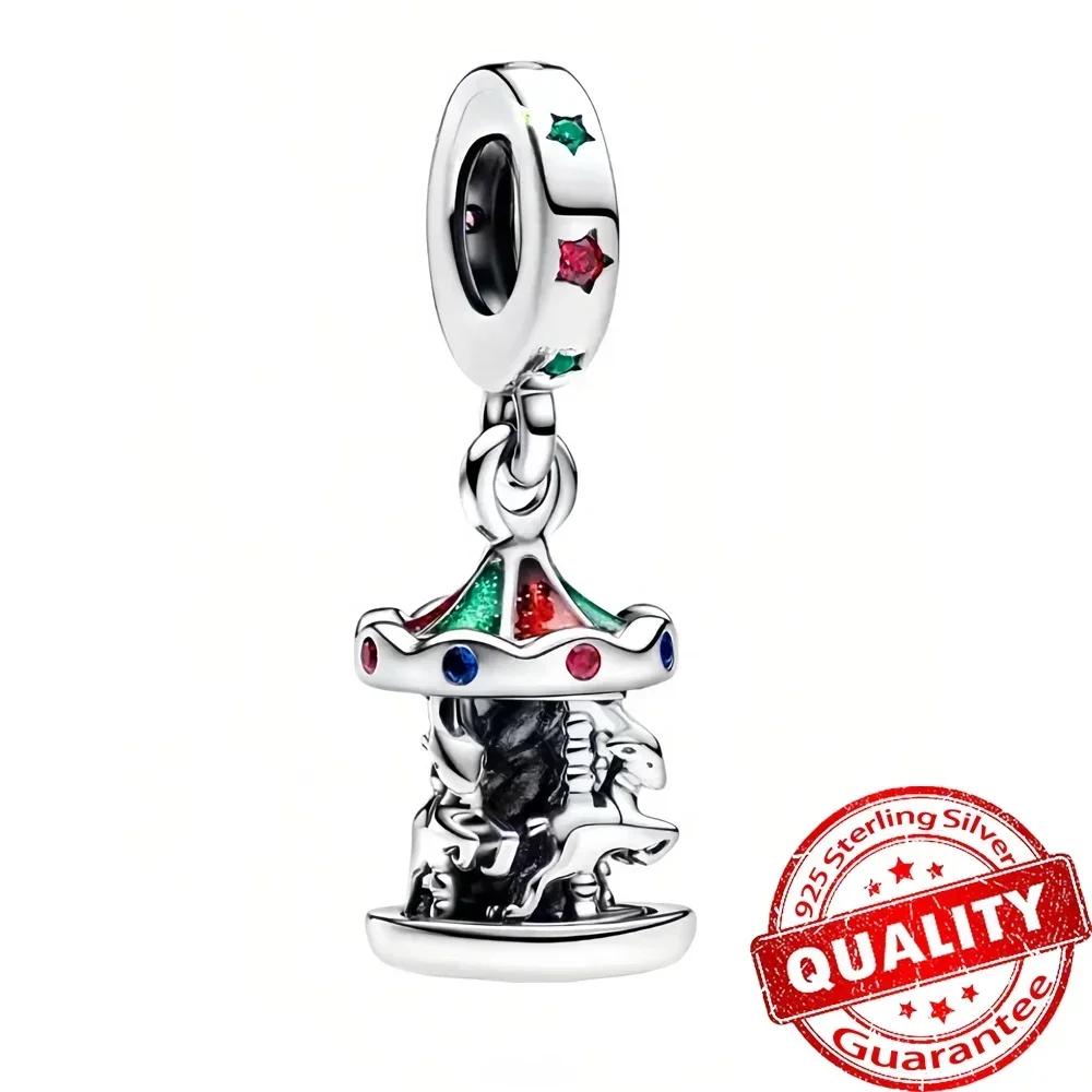 Christmas 925 Silver Charms Santa Claus Reindeer Earrings Beads fit Necklace Bracelets DIY Fine Jewelry Party Gift