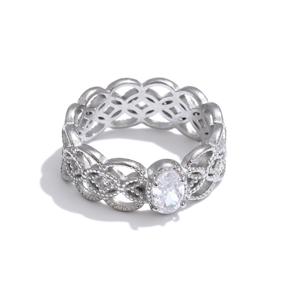 

Yhpup Size 6789 Stainless Steel Shiny Cubic Zirconia Wide Ring Waterproof Chic New Arrivals Fashion Finger Jewelry 8