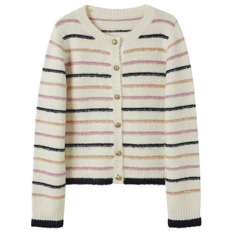 SanCai Women s Striped Retro Knit Cardigan XL