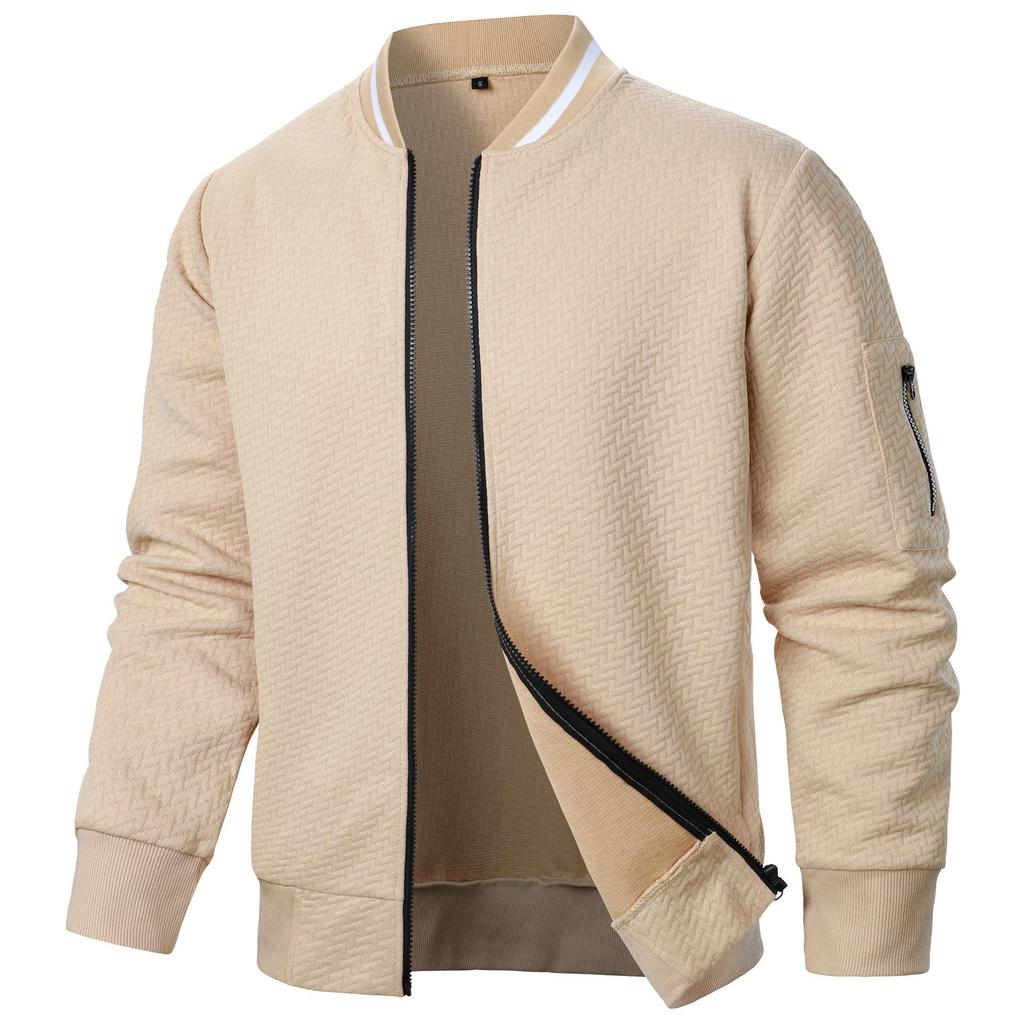 Men's Zipper Stand Collar Hoodie Jacquard Cardigan