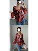 European Floral Gradient Tie-Up Square Neck Long Sleeve Shirt