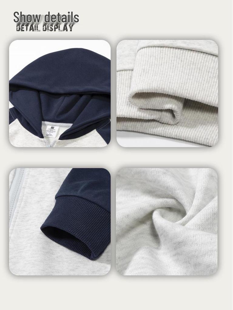 320g Unisex Youthful Trendy Loose Color Block Zipper Raglan Hoodie Cardigan
