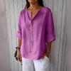 Women's Fashion Casual V-Neck Buttoned 3/4 Sleeve Cotton Linen Top