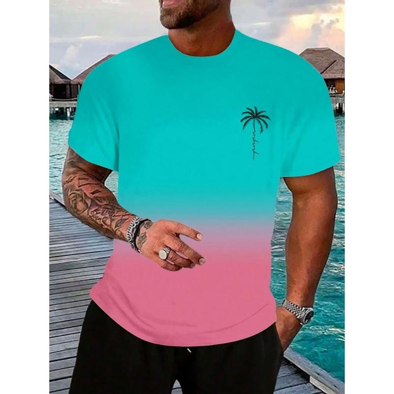 Camiseta de manga corta informal de verano para hombre, para uso diario, estilo hawaiano, para exteriores, playa, cuello redondo, con estampado 3D