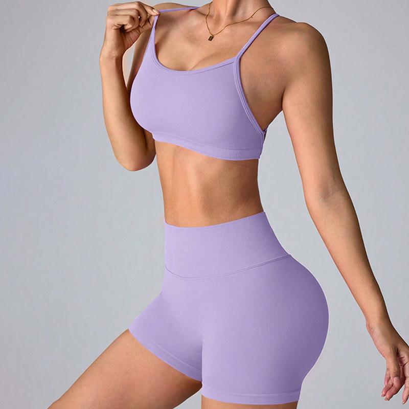 Women s Seamless Yoga Set: Spring/Summer Cross-Back Sports Bra  Tight Fitness Pants Large