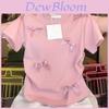 Tshirt With Butterfly Bow Pattern Polyester Short Sleeve Summer Casual Top For Women
