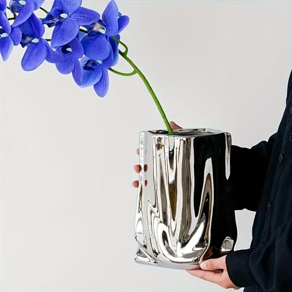 Light Luxury Electroplated Ceramic Vase Minimalist Hydroponic Flower Pot  Entrance Ornament