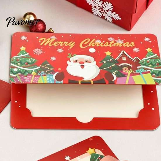 Decorative Cardboard Holder Christmas Cash Gift Envelopes, 6 Slots Foldable Money Holder, DIY Santa Claus Box Holiday Card Booklet for Xmas