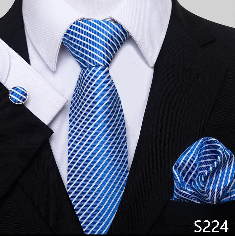 Men's 8cm Solid & Polka Dot Plaid Tie Set with Cufflinks & Pocket Square