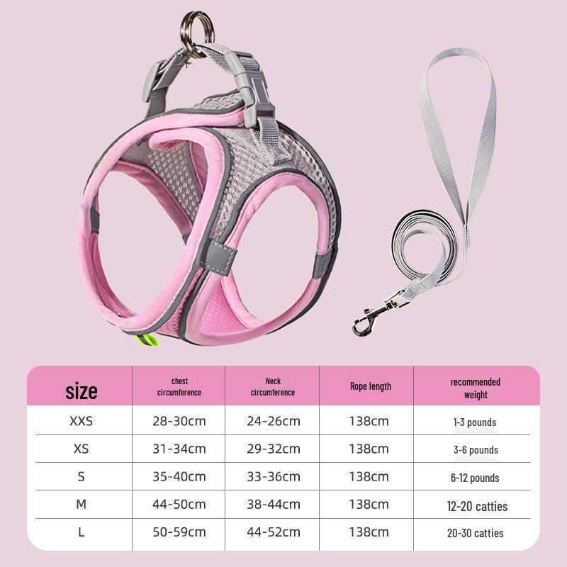 Breathable Reflective Pet Harness Vest with Leash for Cats & Dogs