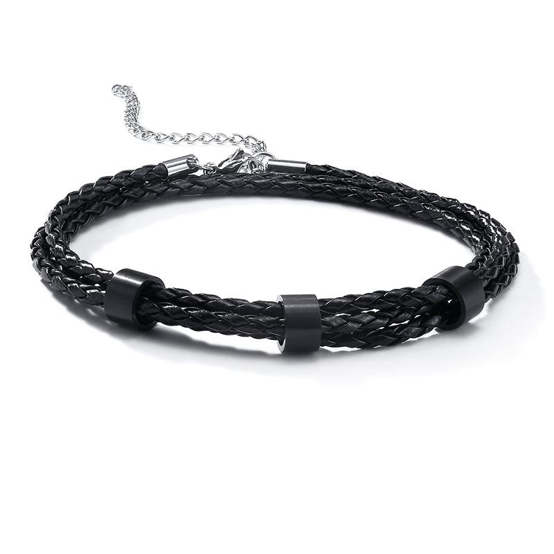 Vnox Free Personalize Family Name Bracelets for Men Layered Leather With Beads Charm Bracelet Couple Anniversary Gift to DAD Son
