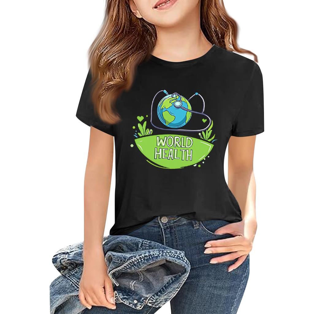 Children's Fashion Casual Short Sleeve Printed Round Neck Short Sleeve T-Shirt Top