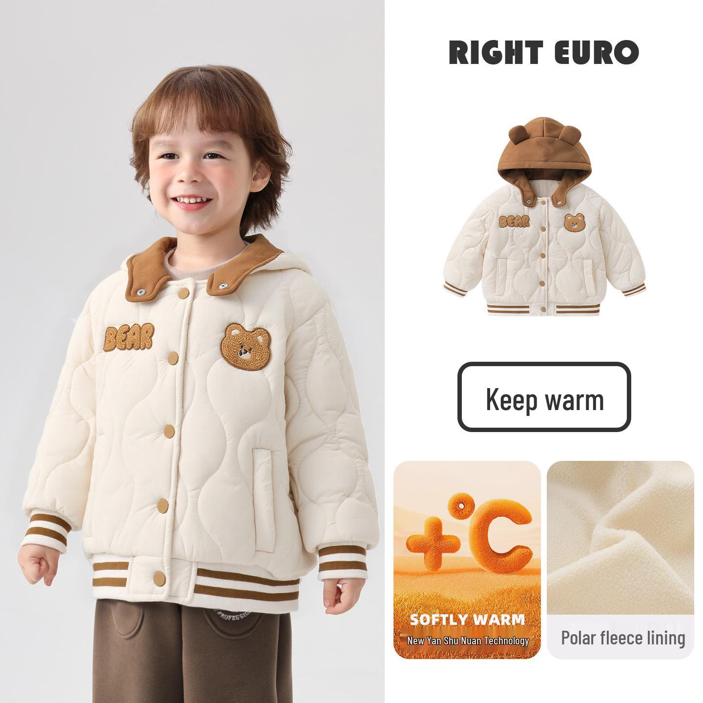 

European Boys Quilted Cotton Jacket - Winter 2025 Warm Toddler Coat 140cm