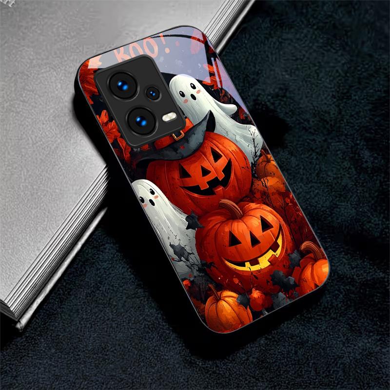 Halloween Boo Vibe Black Glass Phone Case For Redmi Note 10 11 Pro+ 12 13 14 (Global) 14 Pro 5G (India) K60 Ultra 13C 14C Cover