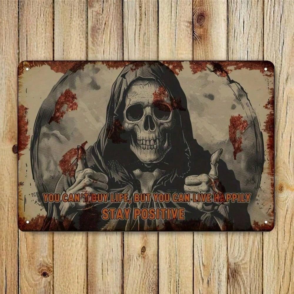 Vintage Skull Metal Poster, Life Quote Wall Decor