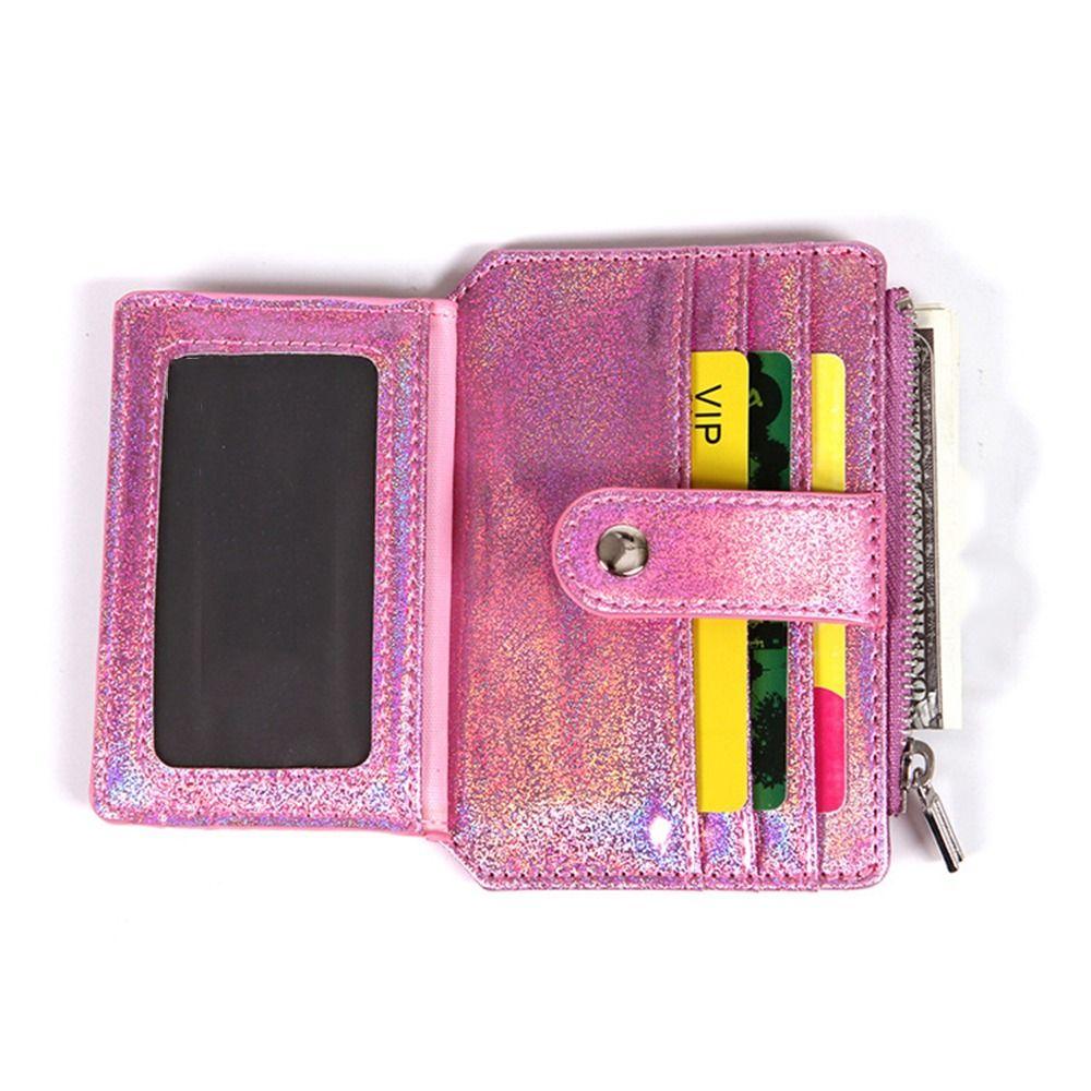 Mini Cute Laser Shining Heart Bus ID Card Case Cardholder Sequins Credit Card Holder Crystal Color Multi Card Slim Wallet