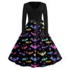 Women's Casual Fashion Halloween Printed V-Neck Vintage Dress