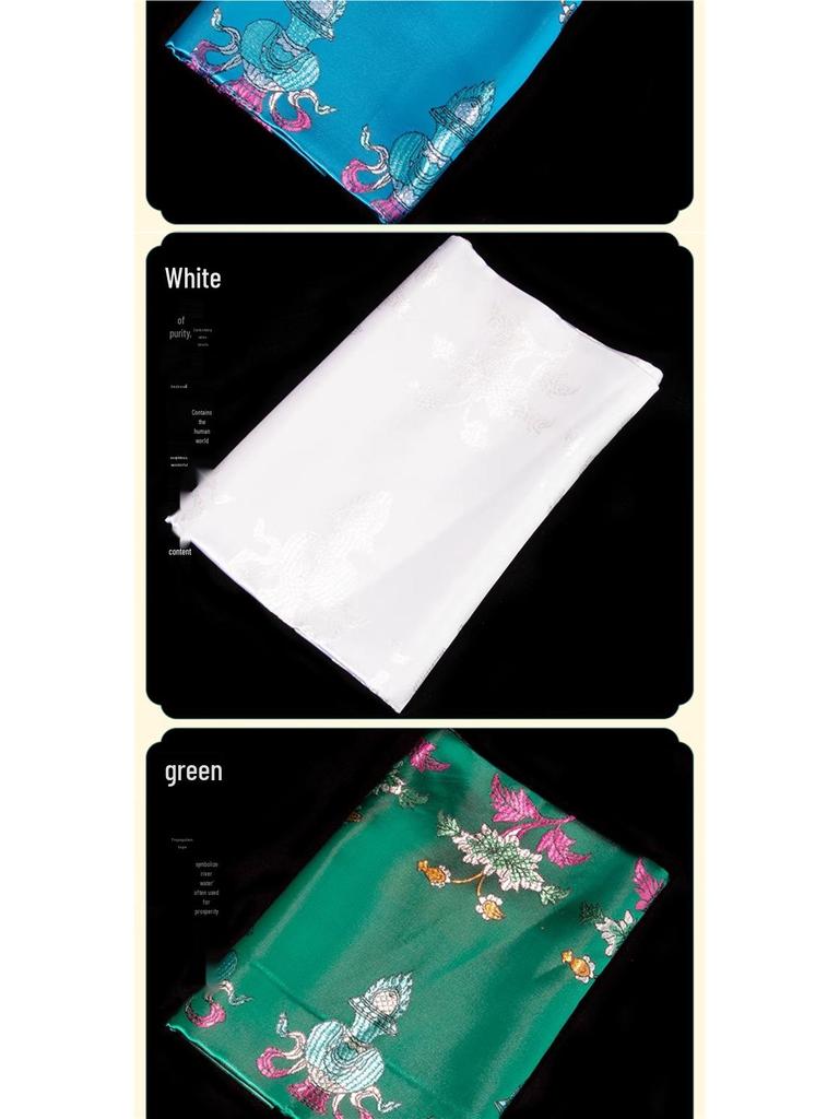 Tibetischer & Mongolischer Ritualschal mit Acht Glückssymbolen - Verdickte Fünffarbige Hada Schmuck Imitation Seide.