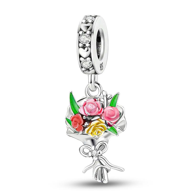 Copper Sunflower Rose Flower Series Charm Bead Fit Original Pan Bracelet Bangle High Quality Diy Jewelry For Womens