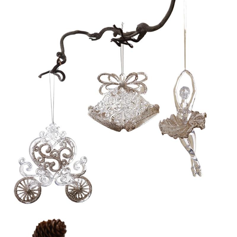 Modern Acrylic Christmas Tree Ornaments Bells Pumpkin Carriage Carousel Ballerina Minimalist Luxury Decor