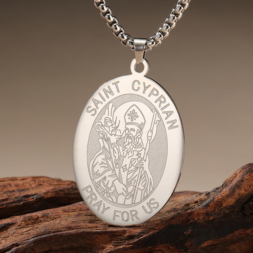 Dawapara Saint Cyprian Medal Necklace Powerful Prayers and Conjurings Michaelmas Catholic Amulet Stainless Steel Jewelry