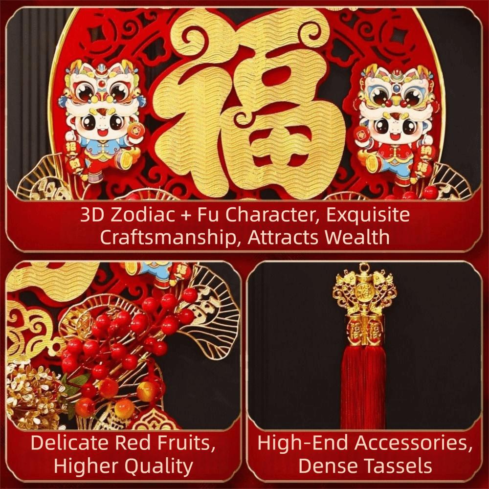 Flocking Chinese Lucky Character Pendants Handmade Traditional New Year Fu Character Pendants with Tassels Festive Atmosphere