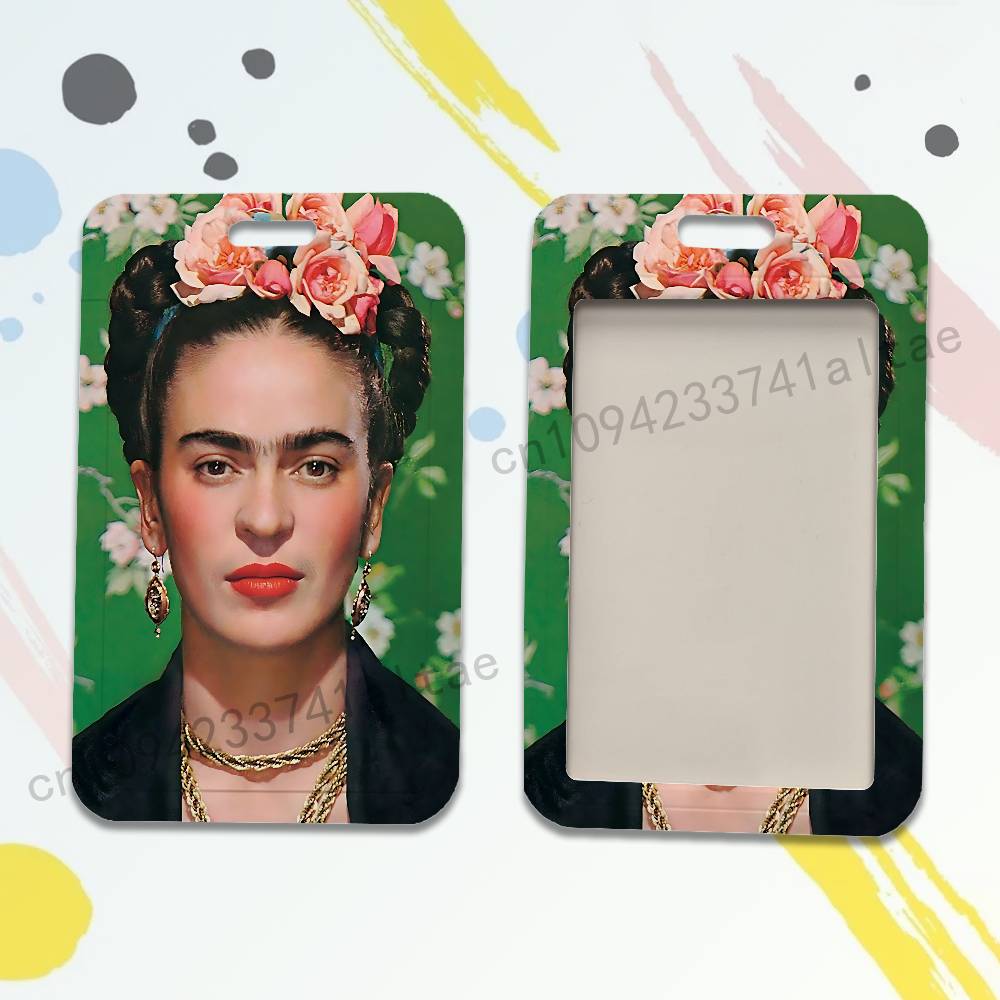 F-Frida K-Kahlos Artist Card Holder Durable With Carabiner Name Tag Vertical ID Badge Holders Credentials Protection
