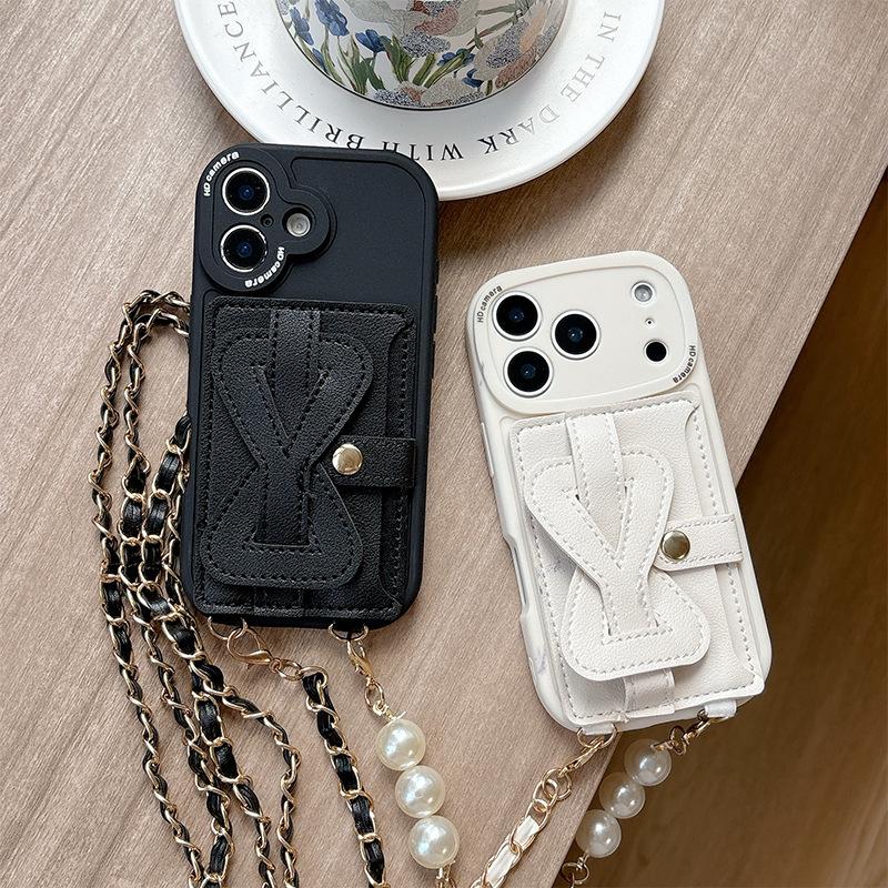 Simple Wristband Wallet Card Holder Phone Case for Apple 16 Crossbody Chain for IPhone17pro Pearl 15 Anti-fall
