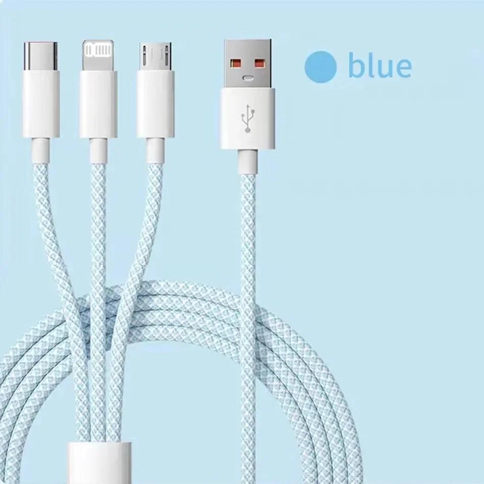 6A 3 In 1 USB Type C Cable 66W Super Fast Charging Cables for Huawei Xiaomi Samsung OPPO Lightning Data Cord for iPhone 12 2 3M