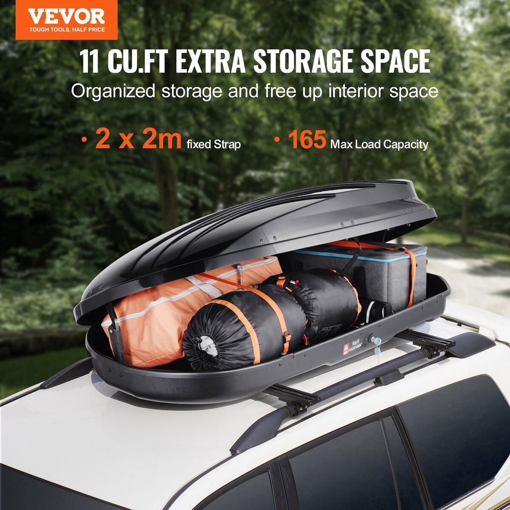 Rooftop Cargo Carrier 11 Cubic Feet Luggage Storage Box ABS for SUVs Cars