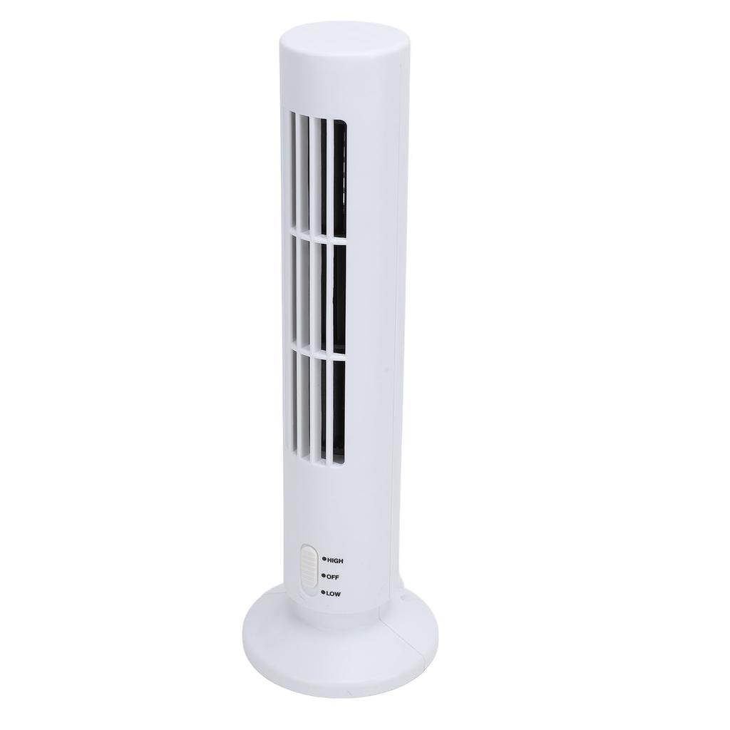 Ventilador de Torre de Mesa com 2 Velocidades de Vento Sem Lâminas Refrigeração Silenciosa USB Ventilador de Torre Pequeno para Quarto Casa Escritório Branco