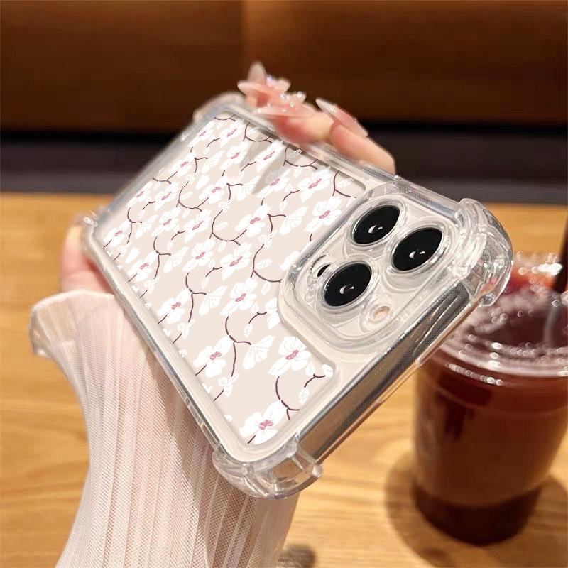 Dla iPhone 16E 16 Pro Max 15 14 Pro 13 12 11 Etui Obudowa Wzór Kwiatowy Przezroczysty Odporne na Wstrząsy Ochrona Obiektywu Miękki Silikon Cienkie Etui na Telefon