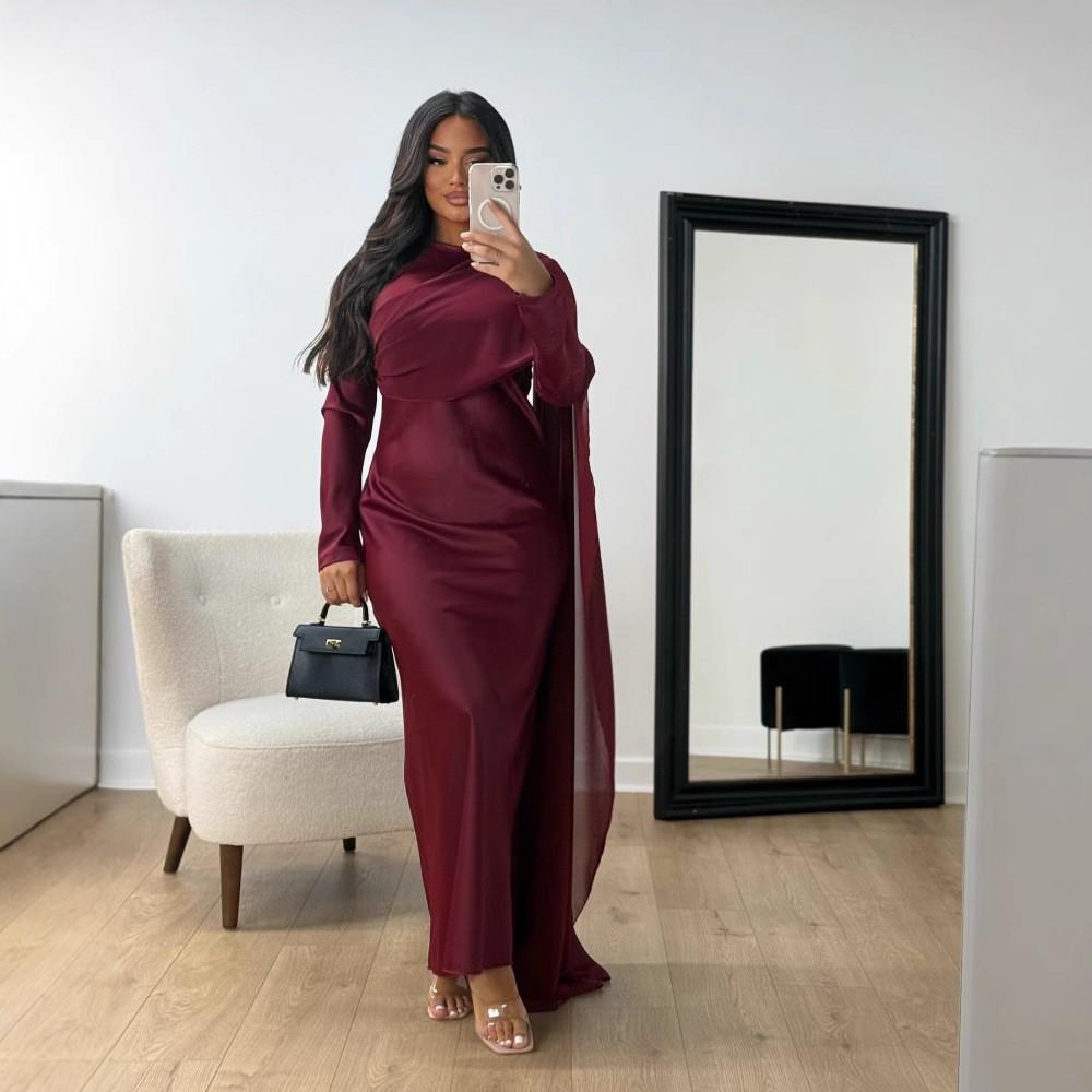 2024 Autumn/Winter Women's Bodycon Satin Chiffon Evening Dress