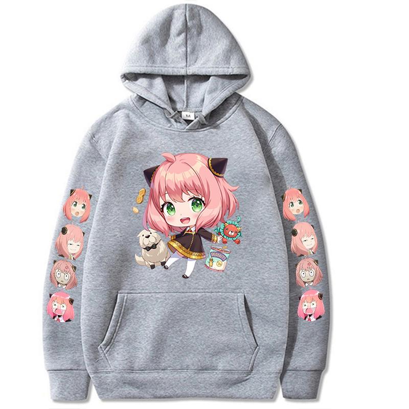 Anime SPY X FAMILY Anya Bond Søt Streetwear-hettegenser med mønster for menn Kvinner Høst varme fleecegensere Morsomme hettegensere i overdimensjonerte størrelser