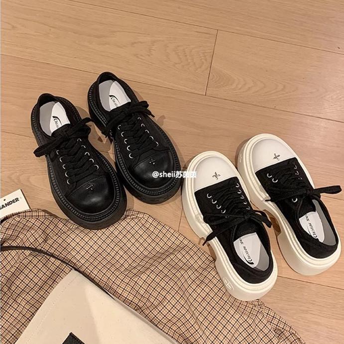 7Cm water float~ big round head thick sole heightening canvas casual shoes women's derby board shoes autumn