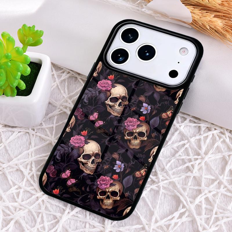 

Готический цветочный чехол-череп для iPhone 17 Air 16 15 11 12 14 13 Pro Max Ударопрочный чехол iPhone 16 Plus