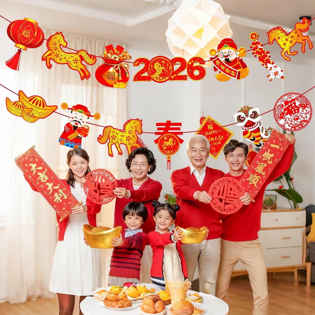 2pcs Chinese New Year Banners 2026 Year of Horse Party Banner Decorations for Lunar New Year Party Decorations Spring Festival Party Supplies