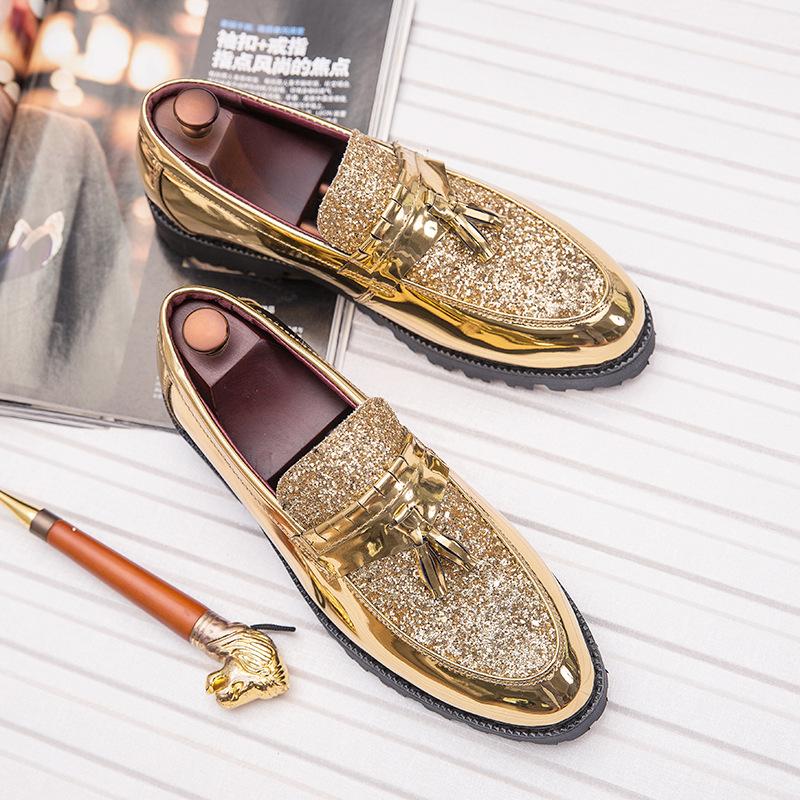 Men's Plus Size Pointed-Toe Loafers with Sequins British-Style Nightclub Dress Loafers
