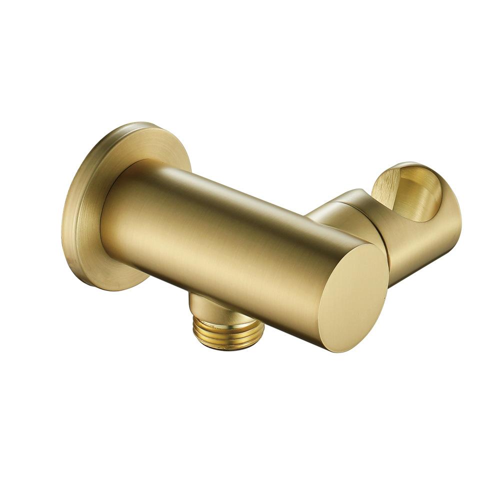 Brushed Gold Uncoated Brass Shower Head Bracket With Water Inlet Brass Shower Holder Bracket Round Shape (as the picture,Brass)