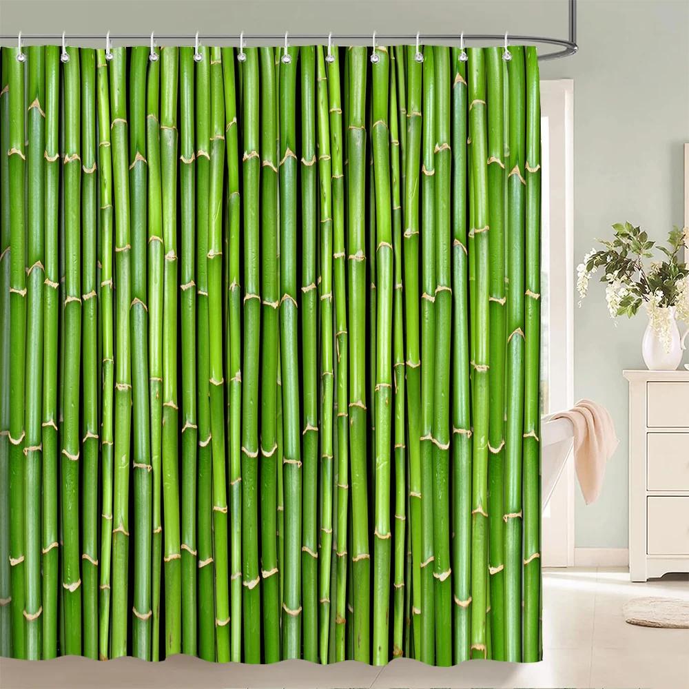 Green Plant Bamboo Shower Curtain Bathroom Bath Curtain Waterproof polyester 3D Printed Trees 180*200cm Bath Screen With Hooks