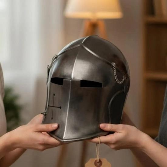 Medieval Black Barbuta Helmet, 18 Gauge Steel, LARP Cosplay Armor, Halloween Gift for Him