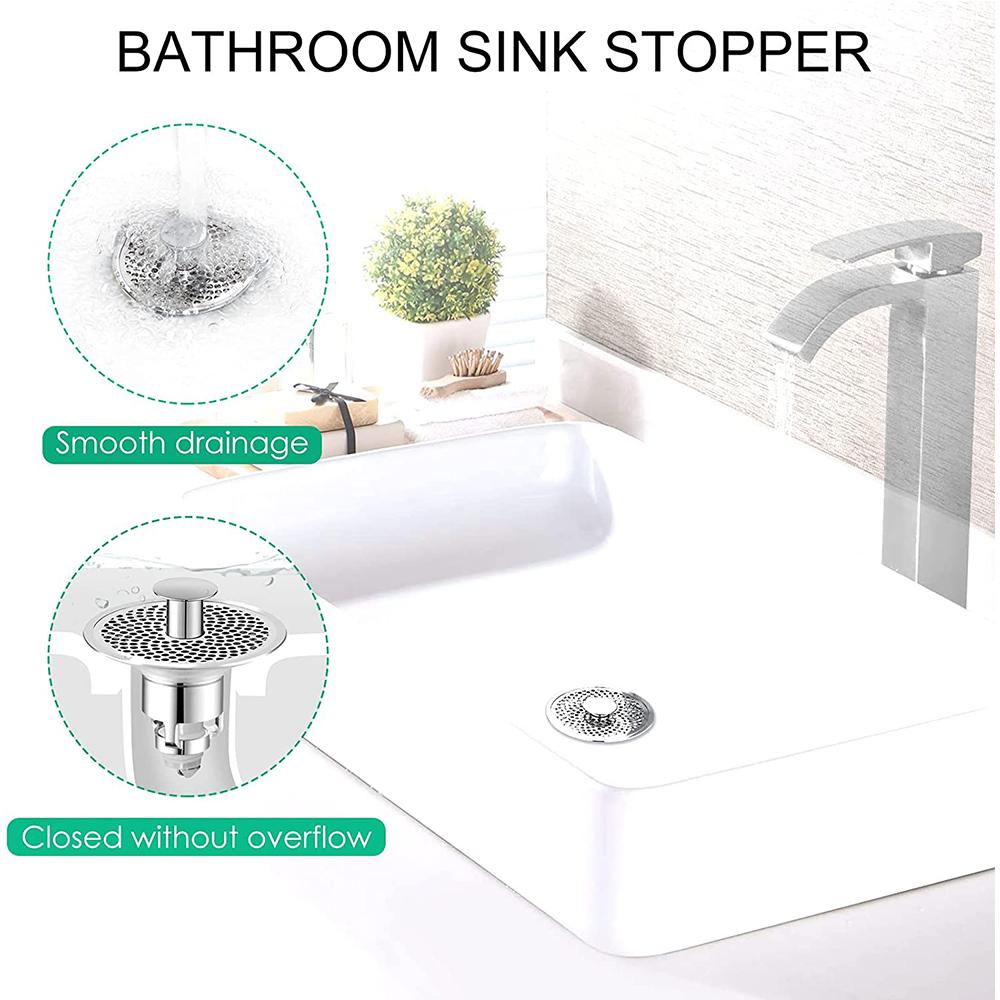 Korek uniwersalny 3w1 srebrny typu pop-up do umywalki łazienkowej, odpowiedni do kalibrów 25-38 mm