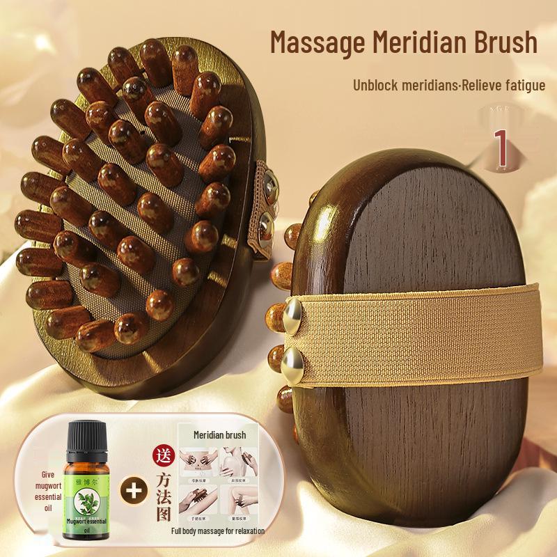 Sandalwood Air-Cushion Meridian Massage Brush for Abdominal and Liver Stimulation