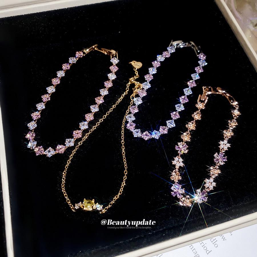 Korean Simple Bling Zirconia Flower Bracelet: High-End, Fashionable, Versatile, Sweet Women's Jewelry