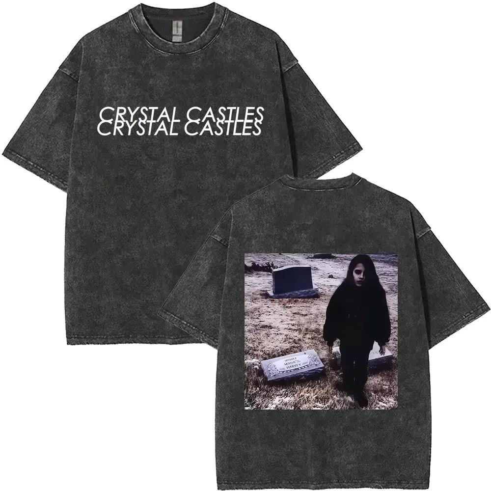 Crystal Castles Music Album II Double Sided Summer Cotton Printed Washed T-shirt Acid Washed high quality soft