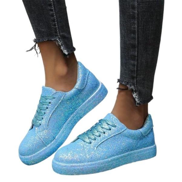 Neue Damen Casual Sneaker Mode Pailletten Schnür-Plateau Vulkanisierte Schuhe für Damen Outdoor Langlebige Flats Damen Laufschuhe